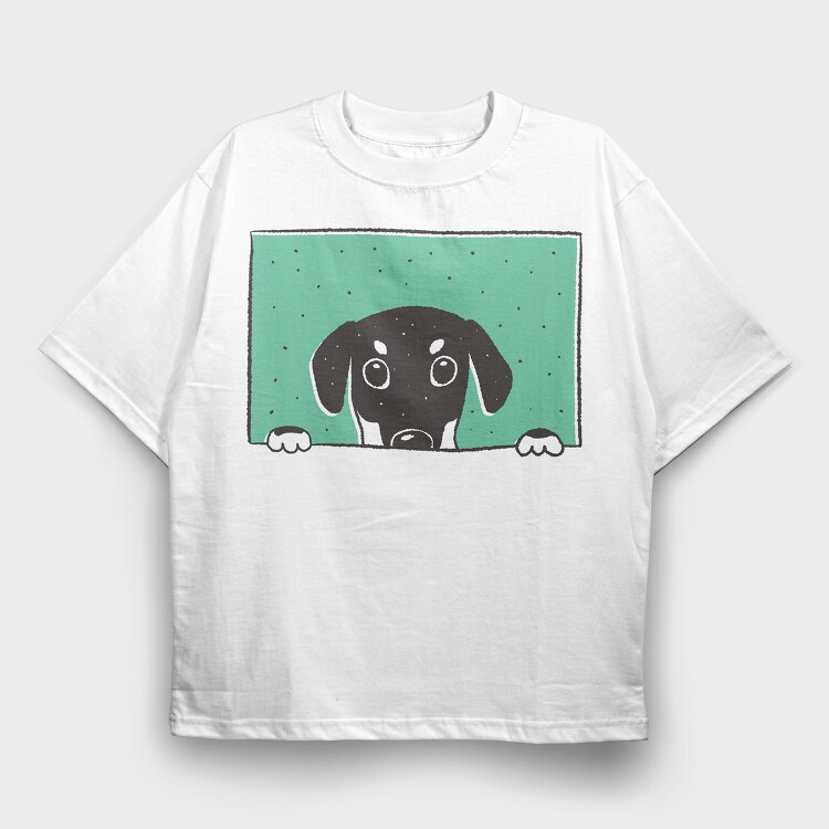 Peeking Dog, Tricou Oversize Barbati (Unisex)