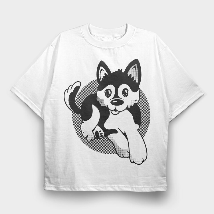 Pomsky Dog, Tricou Oversize Barbati (Unisex)