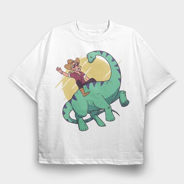 Cowboy on Dinosaur, Tricou Oversize Barbati (Unisex)