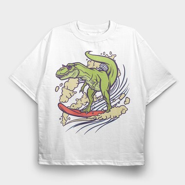 Dinosaur Surfing, Tricou Oversize Barbati (Unisex)