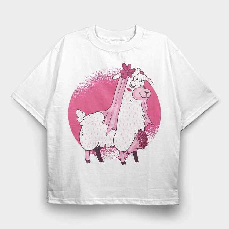 Llama Bride, Tricou Oversize Barbati (Unisex)