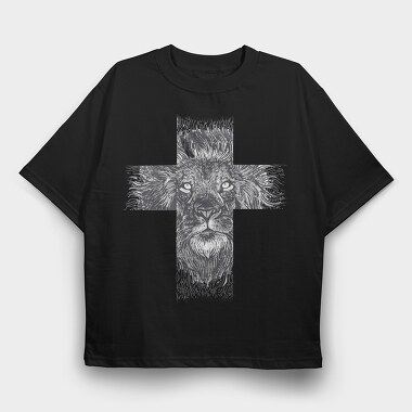 Lion Cross, Tricou Oversize Barbati (Unisex)