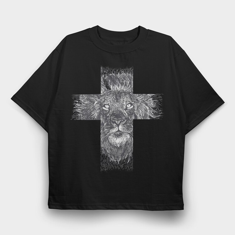 Lion Cross, Tricou Oversize Barbati (Unisex)
