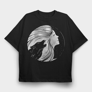 Howling Wolf Woman Moon, Tricou Oversize Barbati (Unisex)