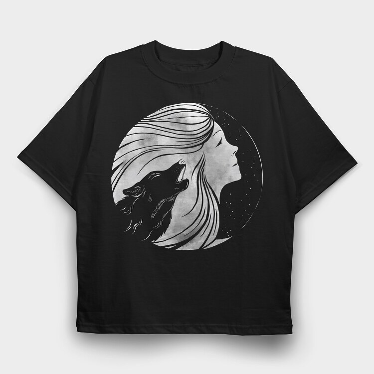 Howling Wolf Woman Moon, Tricou Oversize Barbati (Unisex)