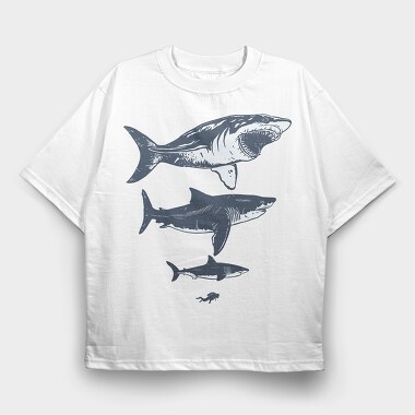Megalodon Sizes, Tricou Oversize Barbati (Unisex)