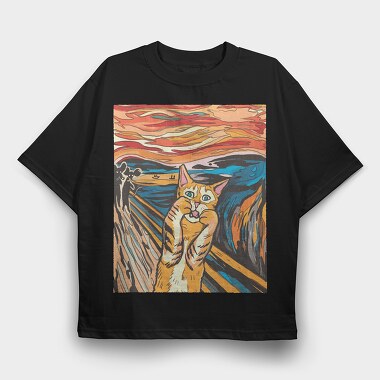 Cat Munch Scream, Tricou Oversize Barbati (Unisex)