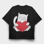 Cat Holding Heart, Tricou Oversize Barbati (Unisex)