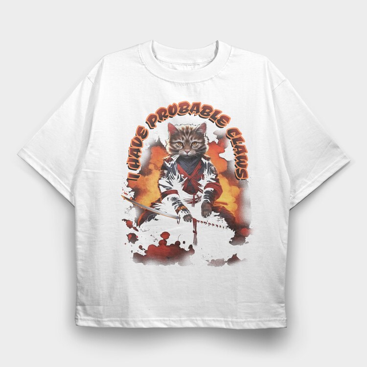 Samurai Cat, Tricou Oversize Barbati (Unisex)