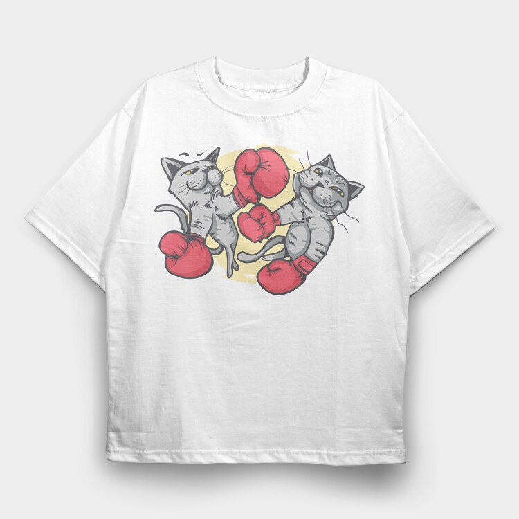 Boxing Cats, Tricou Oversize Barbati (Unisex)