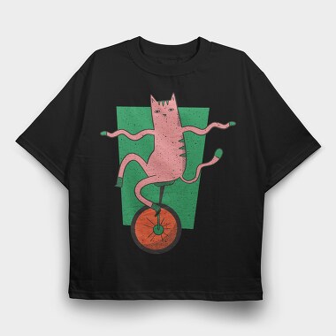 Cat Unicycle, Tricou Oversize Barbati (Unisex)