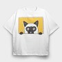 Peeking Cat, Tricou Oversize Barbati (Unisex)
