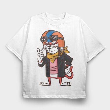 Cat Biker, Tricou Oversize Barbati (Unisex)