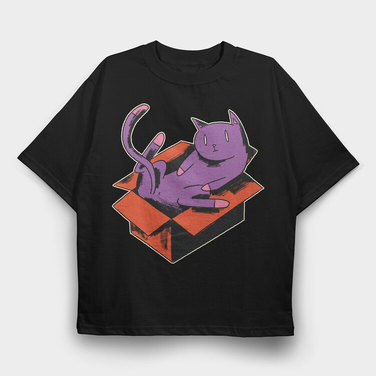 Cat In Box, Tricou Oversize Barbati (Unisex)