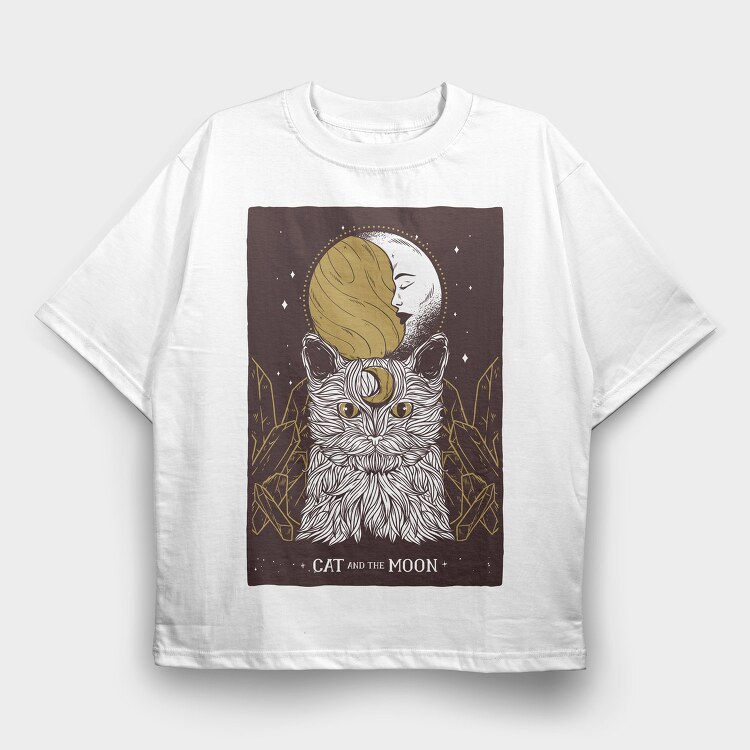 Cat Moon, Tricou Oversize Barbati (Unisex)