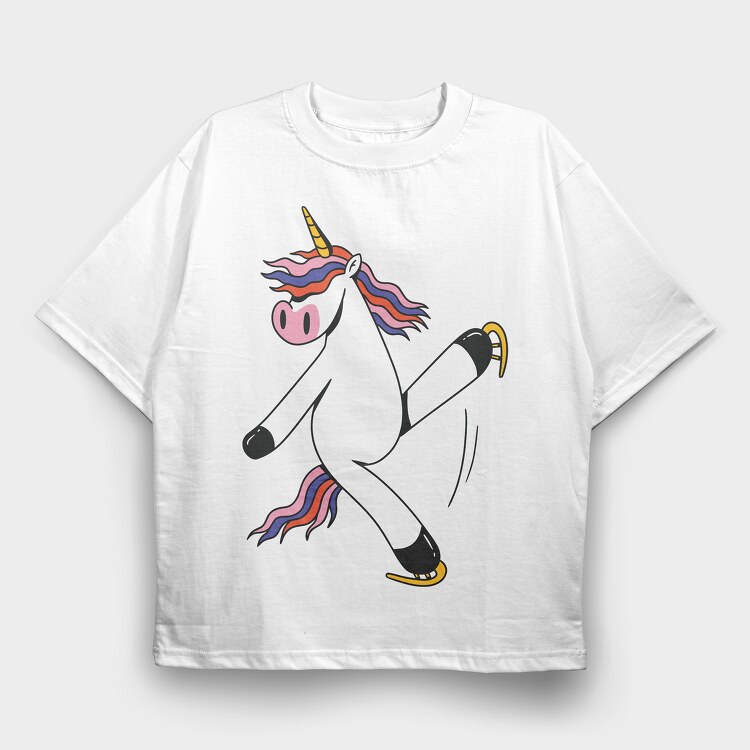 Unicorn Ice Skating, Tricou Oversize Barbati (Unisex)