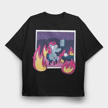 Unicorn in Fire, Tricou Oversize Barbati (Unisex)