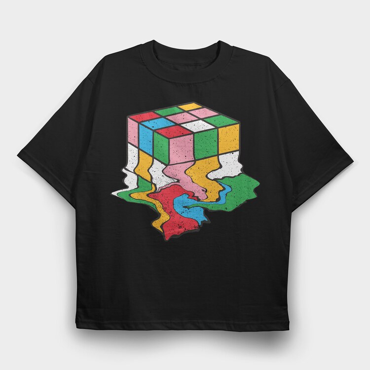 Melting Rubiks Cube, Tricou Oversize Barbati (Unisex)