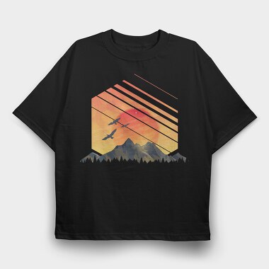 Geometric Sunset, Tricou Oversize Barbati (Unisex)