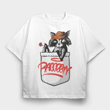 Raccoon Pocket, Tricou Oversize Barbati (Unisex)