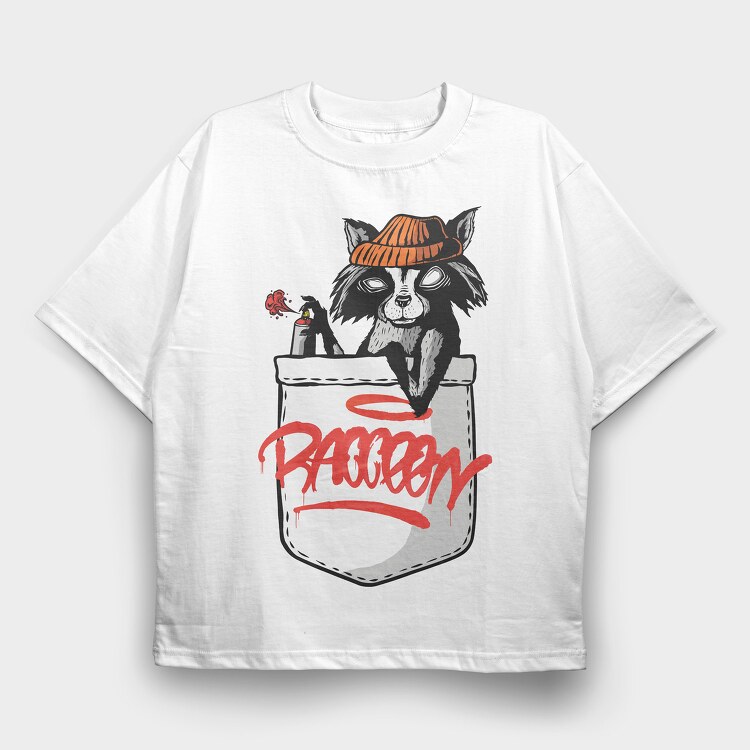 Raccoon Pocket, Tricou Oversize Barbati (Unisex)