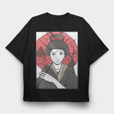 Geisha Umbrella, Tricou Oversize Barbati (Unisex)