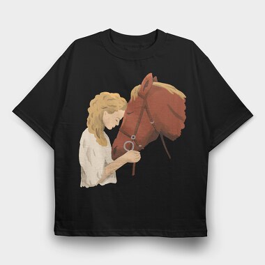 Girl Horse Watercolor, Tricou Oversize Barbati (Unisex)