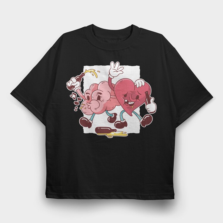 Drunk Heart And Brain, Tricou Oversize Barbati (Unisex)