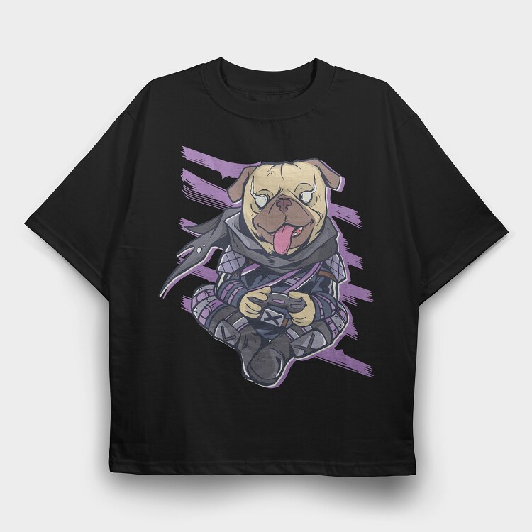 Pug Gamer Ninja, Tricou Oversize Barbati (Unisex)