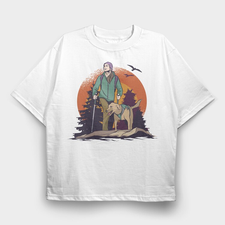 HikingDogForestTshirt, Tricou Oversize Barbati (Unisex)
