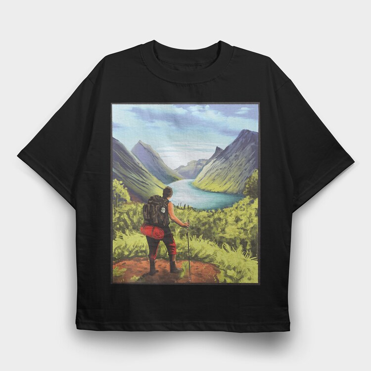Hiker Landscape, Tricou Oversize Barbati (Unisex)