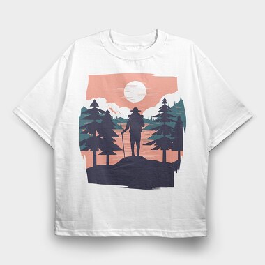 Hiking Sunset, Tricou Oversize Barbati (Unisex)