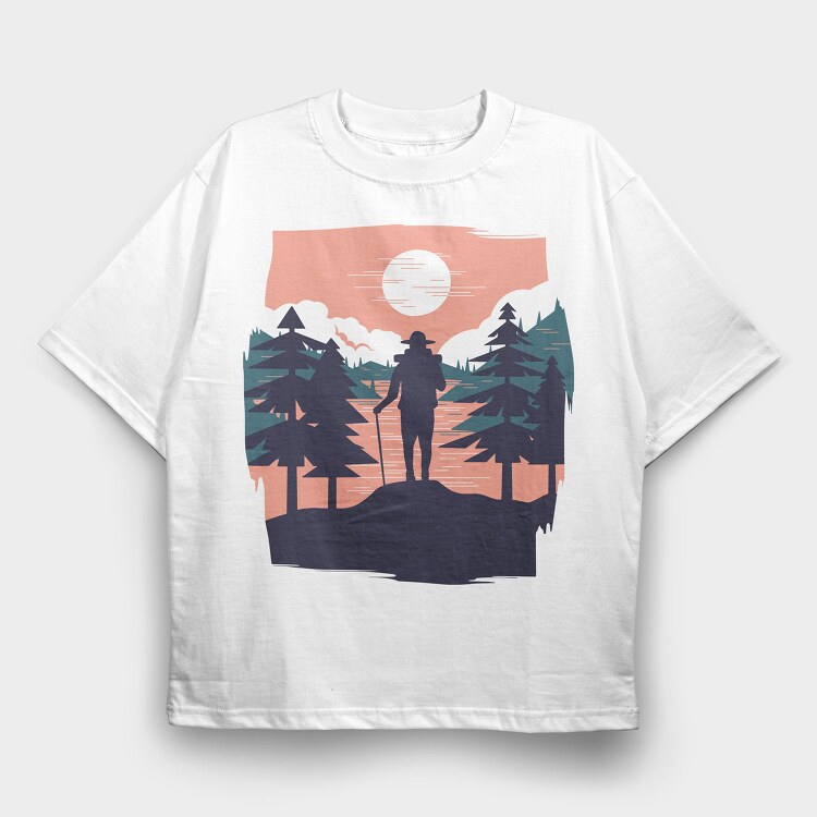 Hiking Sunset, Tricou Oversize Barbati (Unisex)