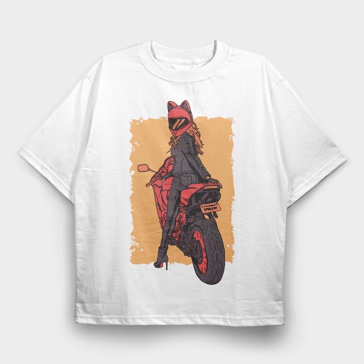 Cat Woman Motorbike, Tricou Oversize Barbati (Unisex)