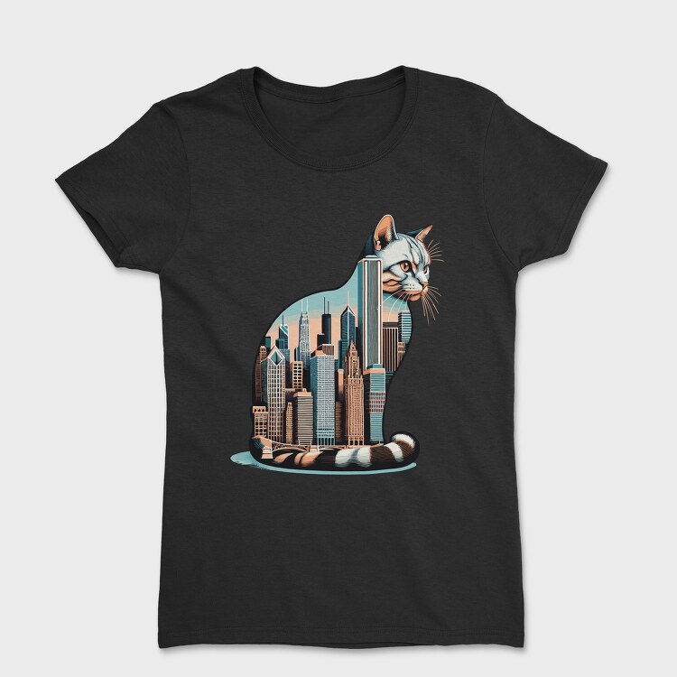 Chicago Skyline Cat, Tricou Femei