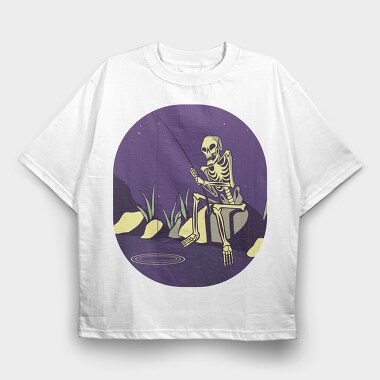 Fishing Skull, Tricou Oversize Barbati (Unisex)
