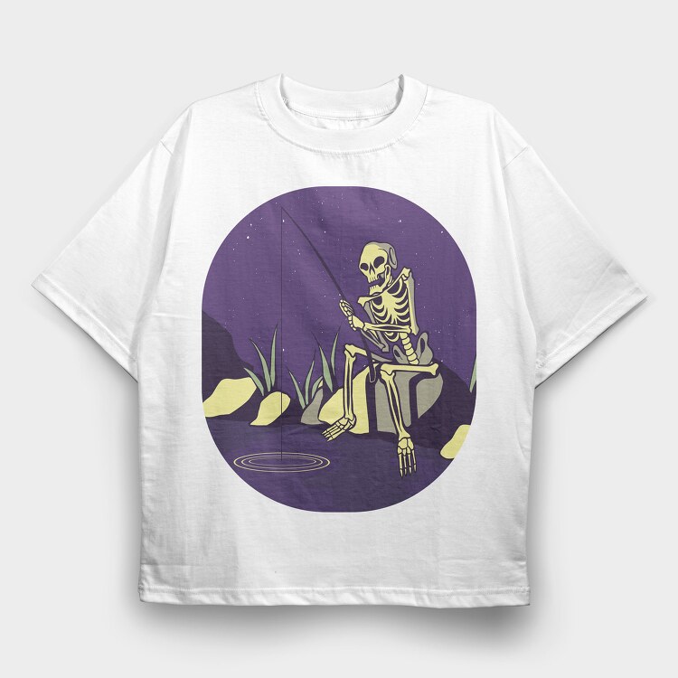 Fishing Skull, Tricou Oversize Barbati (Unisex)