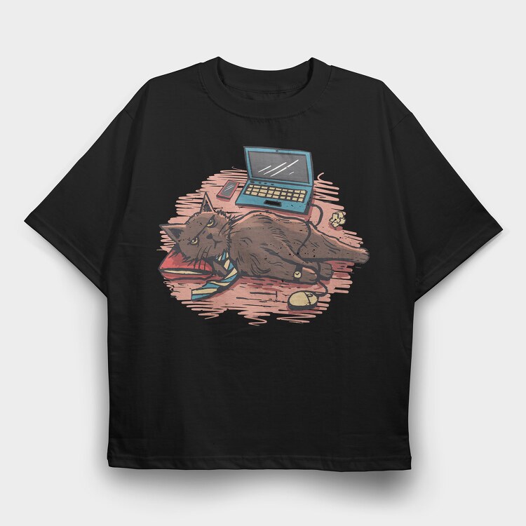 Home Office Cat, Tricou Oversize Barbati (Unisex)