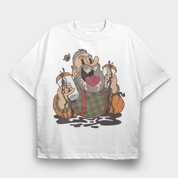 Cartoon Coffee Pumpkin, Tricou Oversize Barbati (Unisex)
