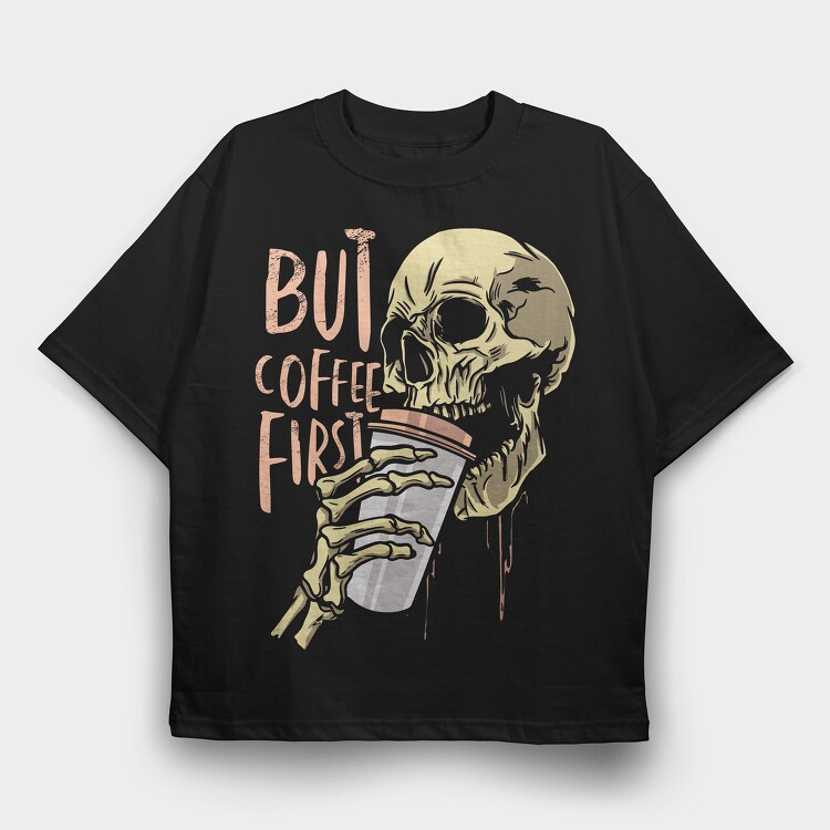 Coffe Skull, Tricou Oversize Barbati (Unisex)