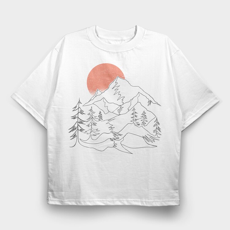 Lineart Landscape, Tricou Oversize Barbati (Unisex)