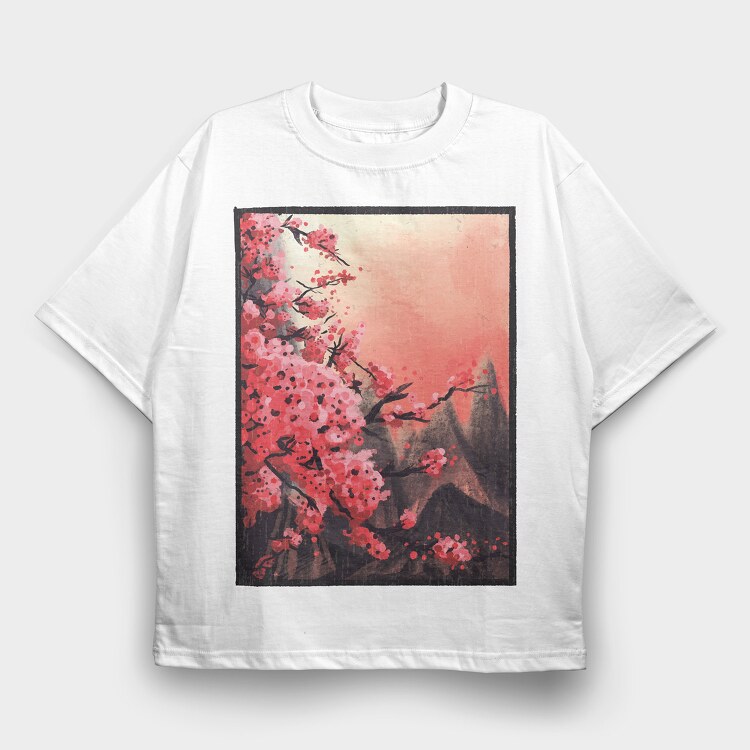 Cherry Blossom Painting, Tricou Oversize Barbati (Unisex)