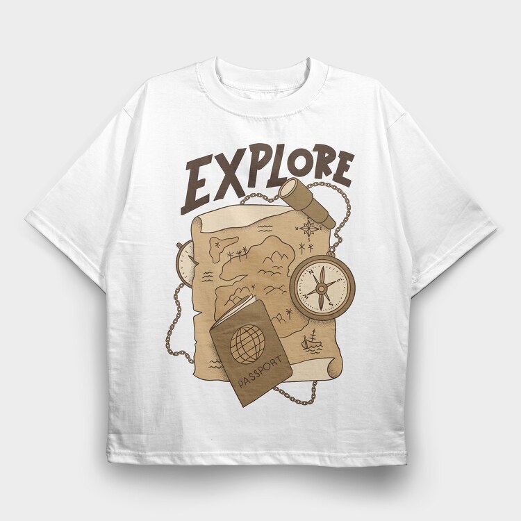 Vintage Explore, Tricou Oversize Barbati (Unisex)