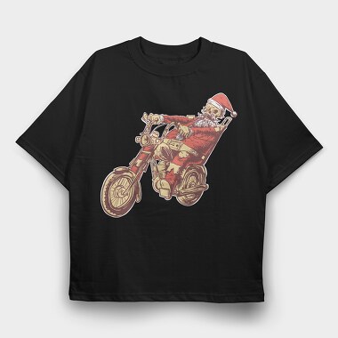 Santa Motorbike, Tricou Oversize Barbati (Unisex)