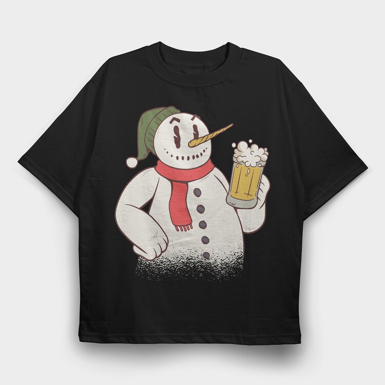 Snowman Beer, Tricou Oversize Barbati (Unisex)