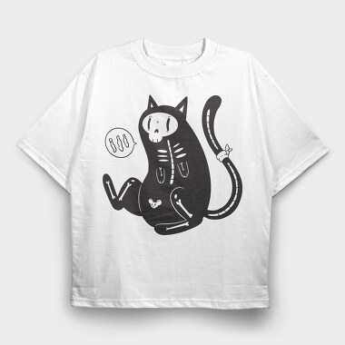 Skeleton Cat, Tricou Oversize Barbati (Unisex)