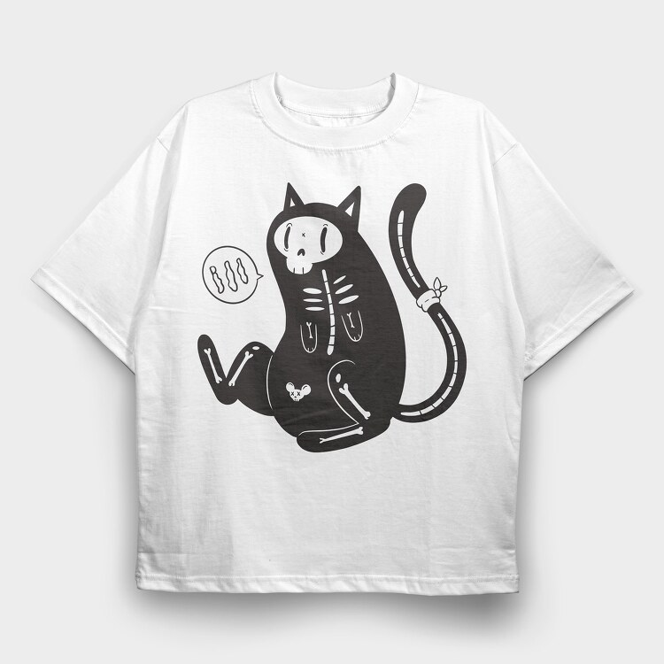 Skeleton Cat, Tricou Oversize Barbati (Unisex)