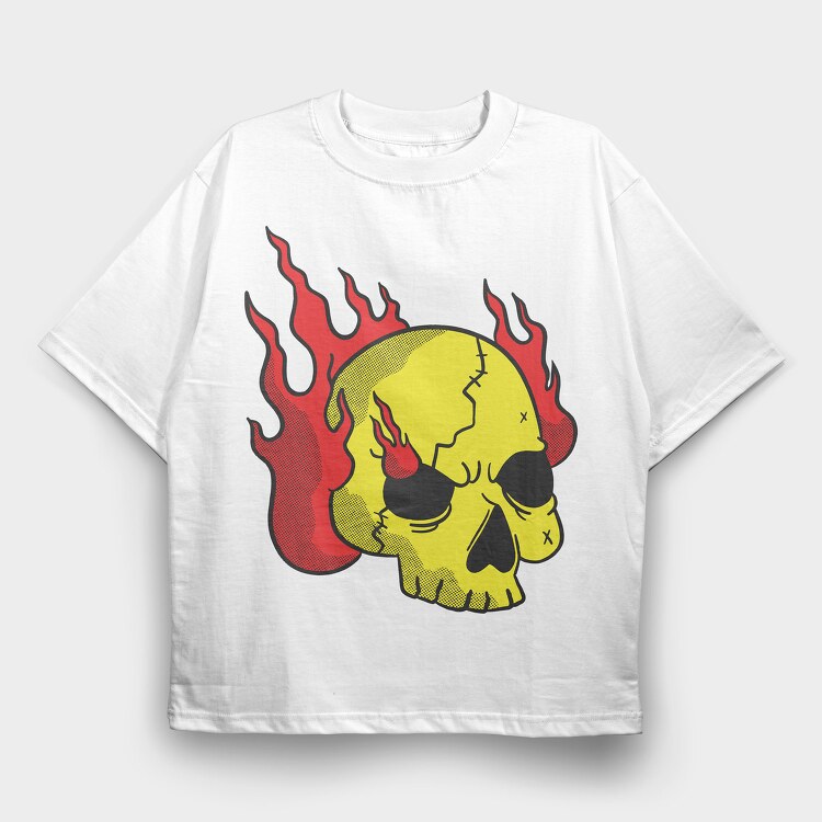 Burning Skull, Tricou Oversize Barbati (Unisex)