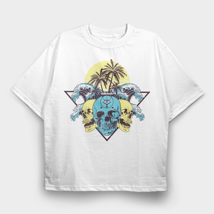 Skulls Palms Triangle, Tricou Oversize Barbati (Unisex)