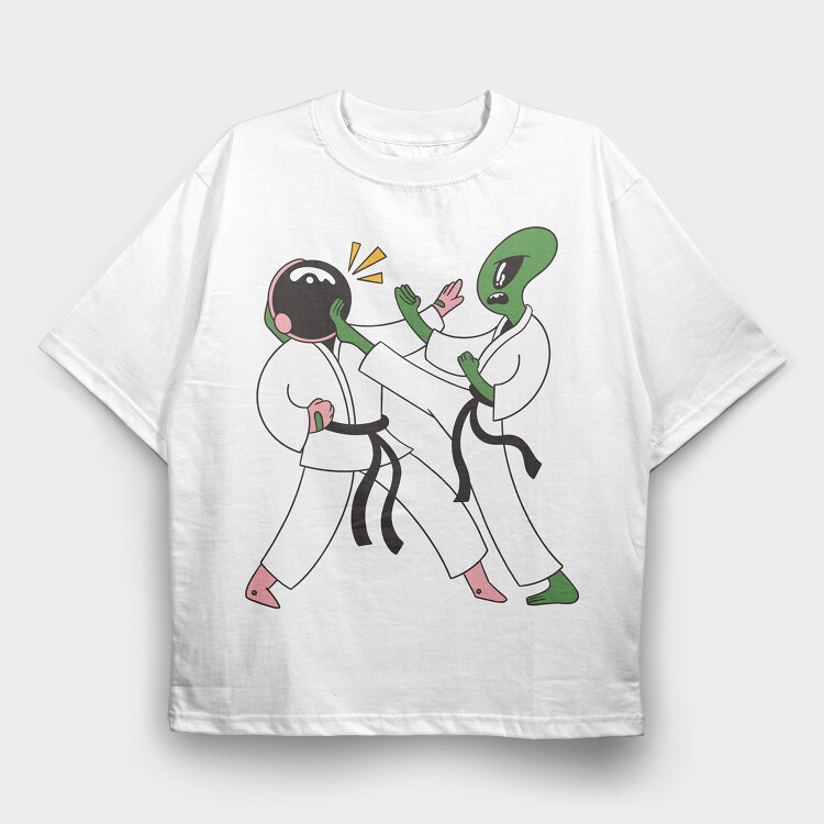 Astronaut Alien Karate, Tricou Oversize Barbati (Unisex)